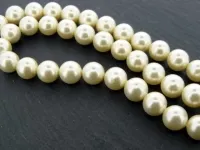 Shell-Beads, Color: creme Size: ±8mm, Qty: ±49 pc. String 16"
