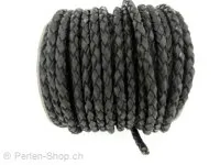 SPECIAL DEAL Lederband geflochten ab Spule SOFT, ±100cm, schwarz, ±6mm, 1 meter.