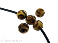 Perles en bois rondes avec motif, Couleur: brun, Taille: ±8mm, Quantite: 20 pcs.